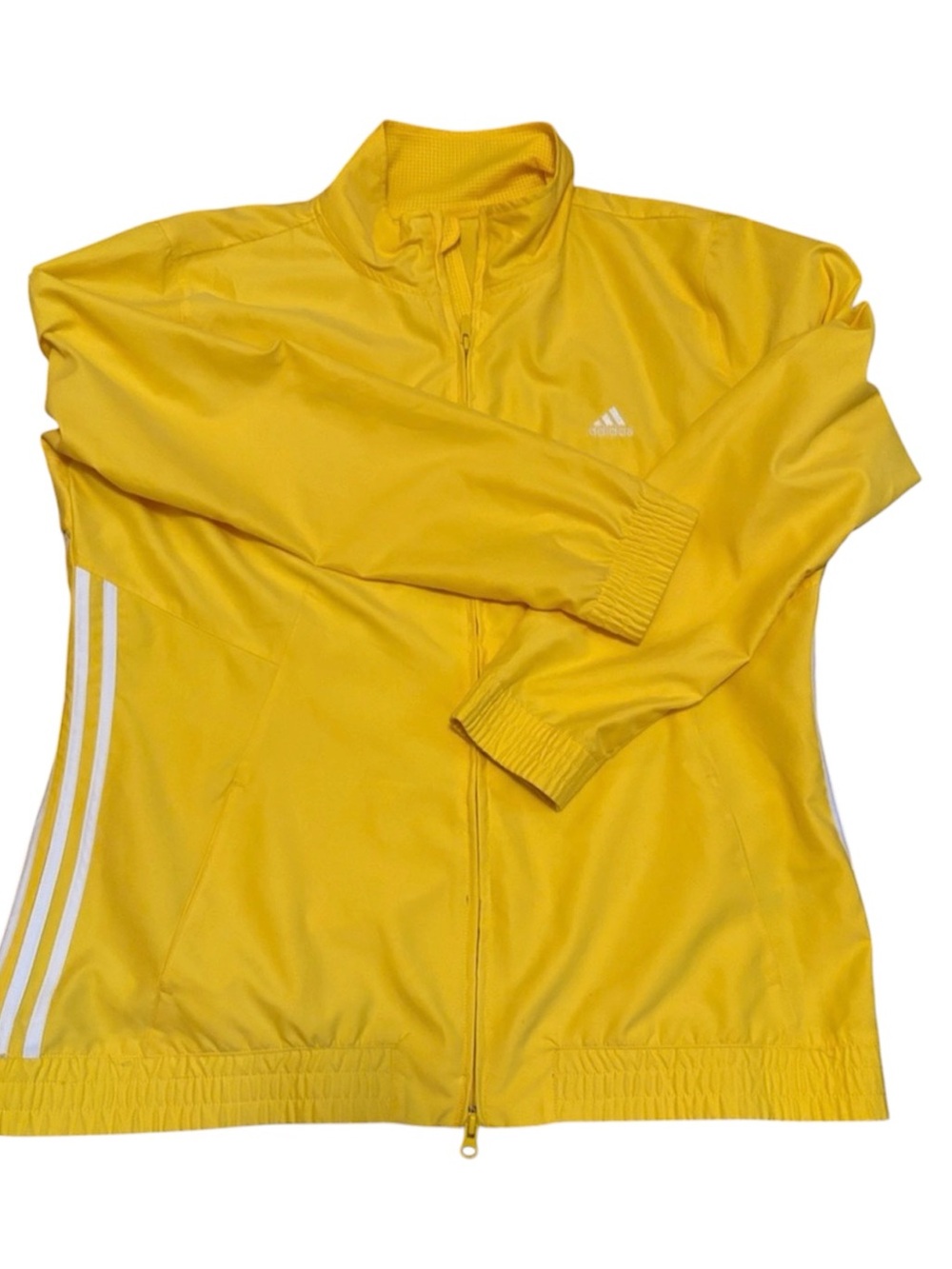 adidas Yellow Zip-Up Athletic Track Jacket with White Stripes
